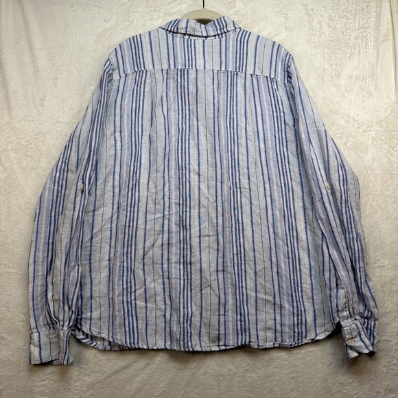 CP Shades Linen Shirt Blue White Stripe Button Up Long Sleeve Casual Mens L - Picture 8 of 9
